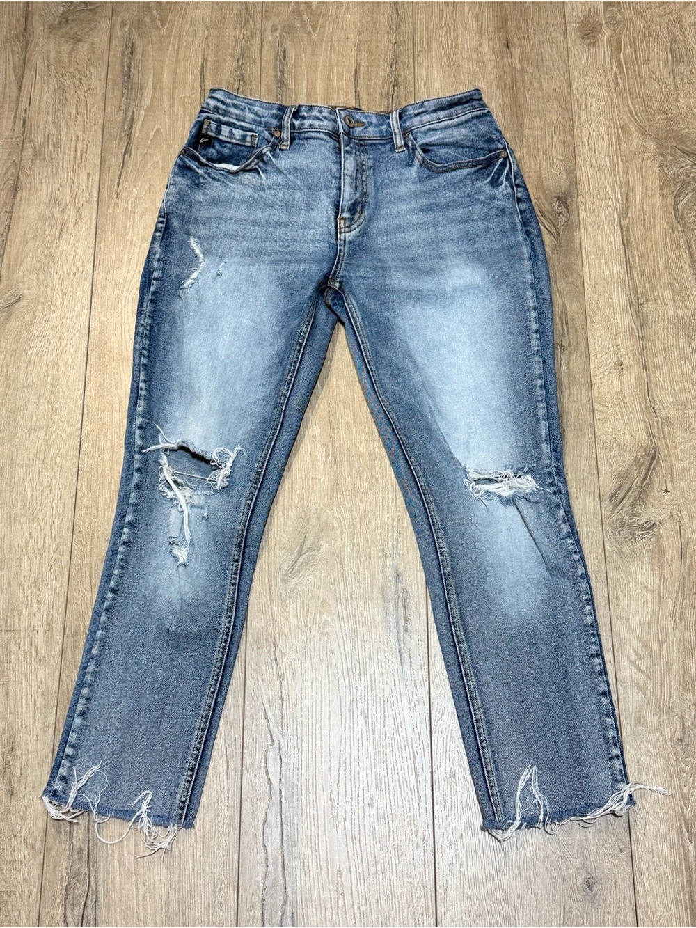 KanCan High Rise Distressed Straight Leg Jeans Raw Hem Size 27 - Picture 3 of 14